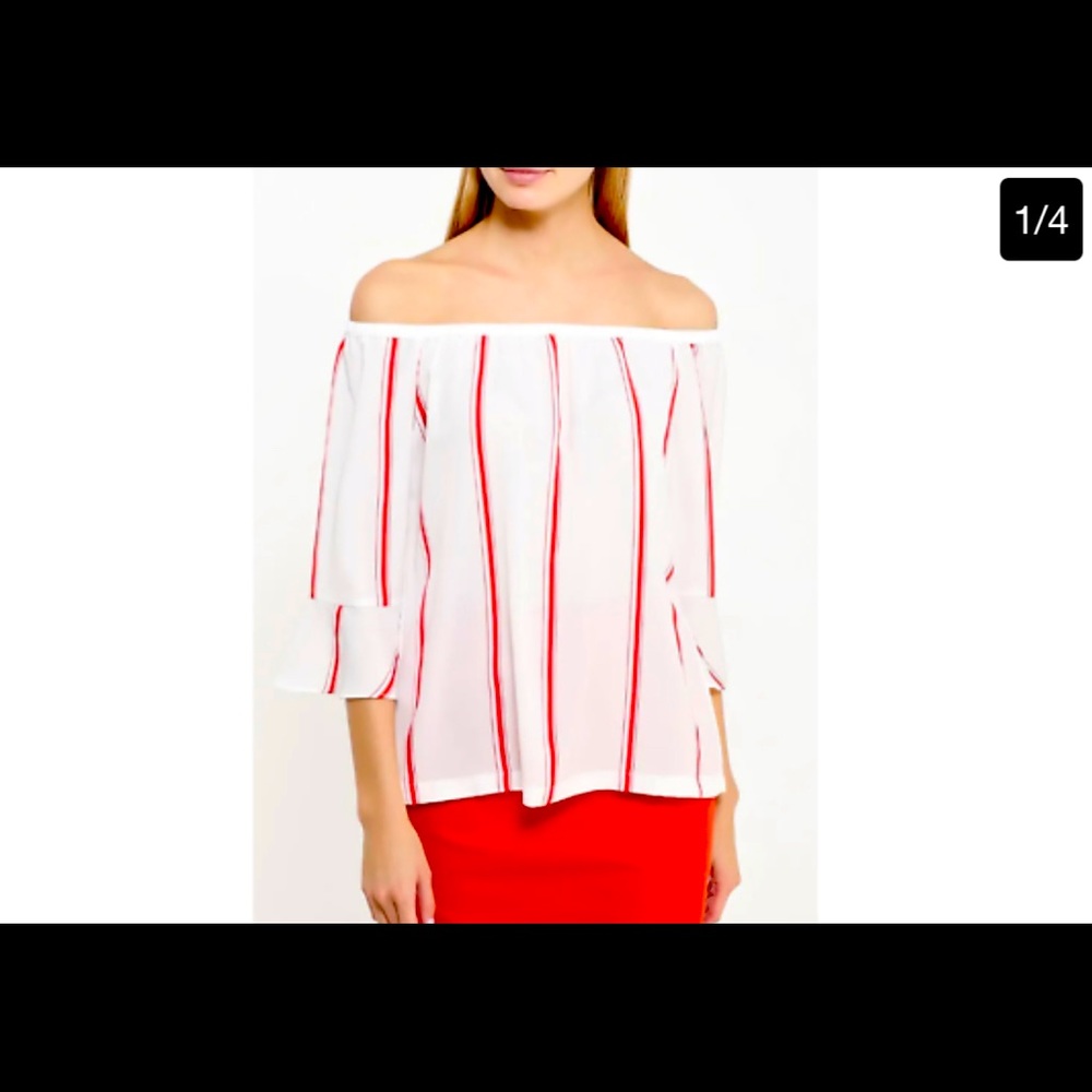 Banana Republic-Red Stripe off the shoulder top